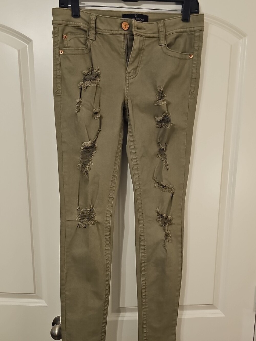 Almost Famous Olive Green Ripped Skinny Jeans